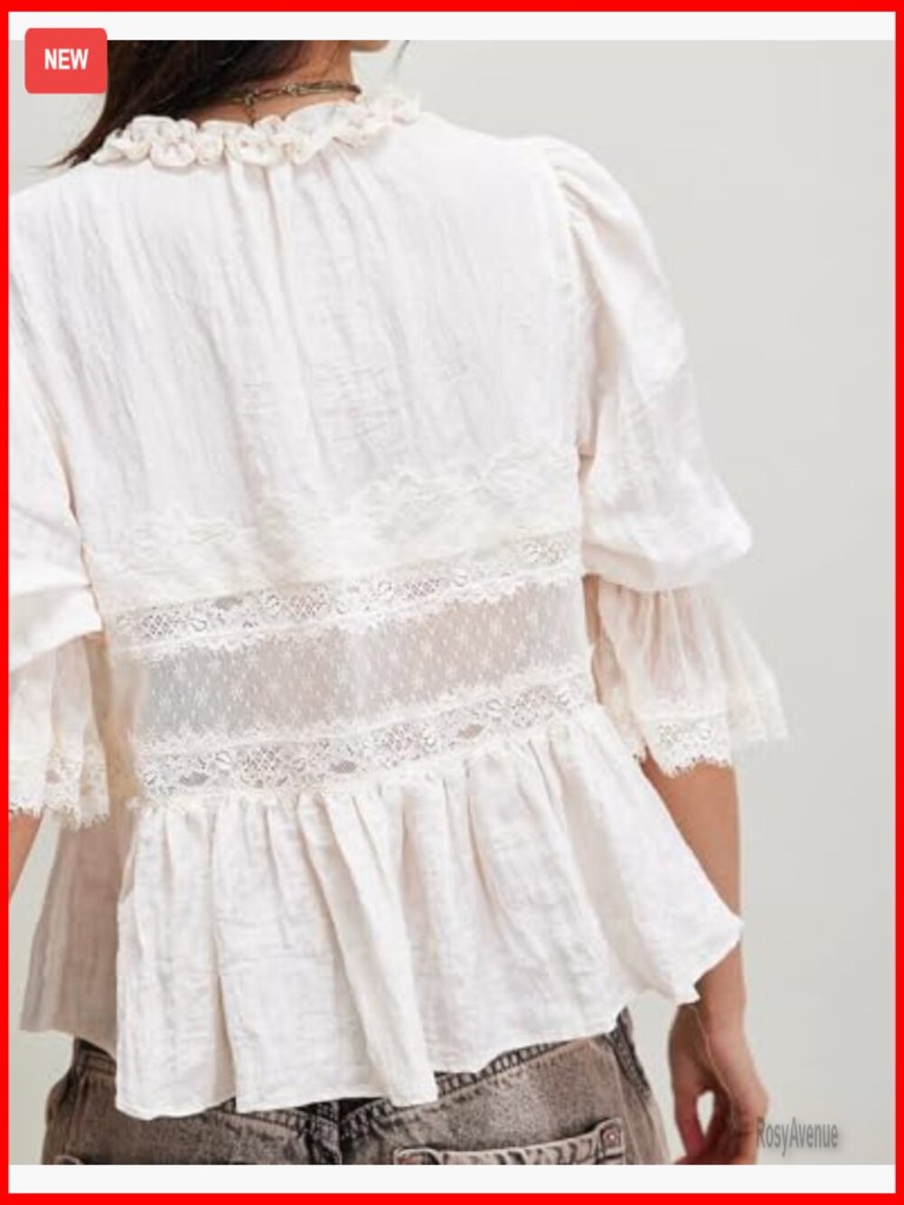 Peplum Blouse Lace Patchwork Tie Front Babydoll Top Cute Going Out Top - Picture 4 of 7